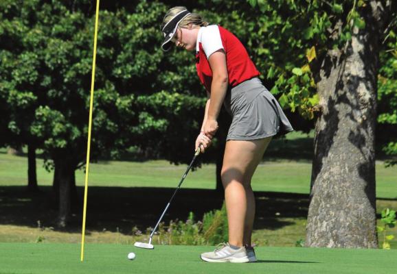 JUNIOR KENNEDY WRISINGER, seen here putting during a September tournament, is among three Richmond girls golfers headed for state. SHAWN RONEY | Staff