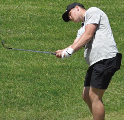 BRODY FARNAN, shown playing for Richmond at district competition, has continued to get in rounds of golf at Shirkey Golf Course since his high school season wrapped with the Class 3 state tournament in Sedalia. SHAWN RONEY | Staff