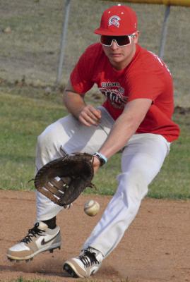 JACOB LIEBERKNECHT fields a ground ball at first base as he and his Richmond teammates prep for baseball season. SHAWN RONEY | Staff