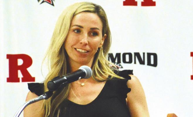 ALLIE CLUBINE CASTILLEJA gives her Richmond High School Athletic Hall of Fame induction speech June 4. SHAWN RONEY | Staff