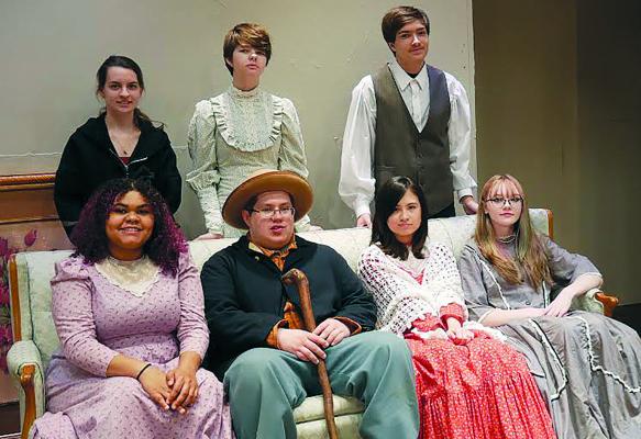 KARA CLAYTON (front row, from left), Sebastian Sviestrup, Ren Baska and Kalie Hendrix. Back row: Maddie Johnson (back row), Raigan Braley and Timothy Vaughn are ready for their performance this weekend. SHARI DONALDSON | Submitted