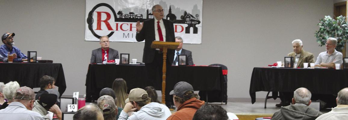 ATTORNEY MICHAEL WHITEHEAD (center) speaks at the annual Mayor’s Prayer Breakfast. SHARON DONAT | Staff