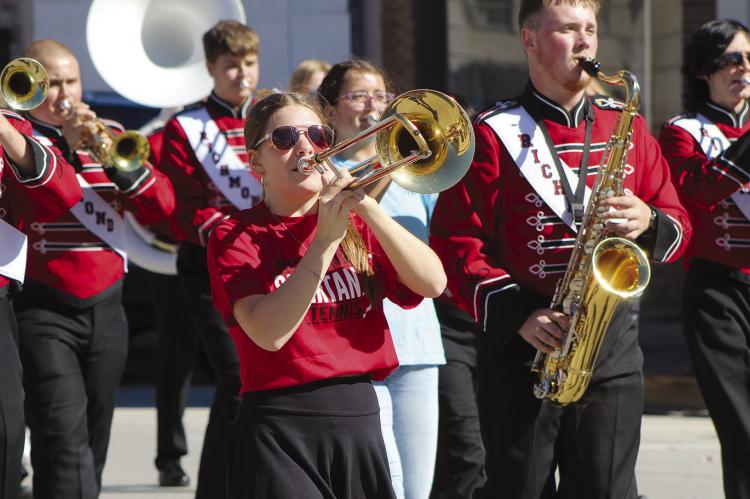 RICHMOND HIGH SCHOOL band members add some rhythm to the 2026 homecoming parade. SHARON DONAT | Staff