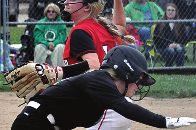 SPARTANS second baseman Hailee Green has no play at second, but she has one at first. And she makes it. SHAWN RONEY | Staff