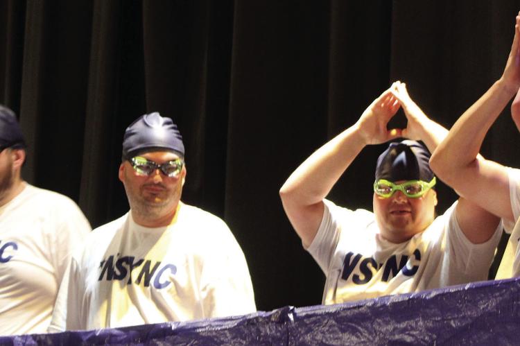 NSYNC-HRONIZED SWIMMING shows off their synchronized swimming on stage. Group members include John Conner, James Eubank, Gabe Porter and Brad Covey.