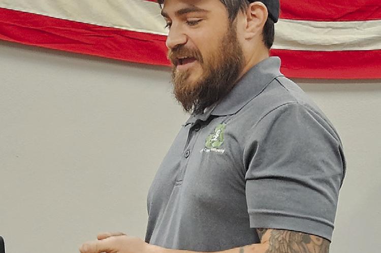 KURT CROIX addresses county officials, questioning county transparency and raising repeated concerns about unresolved road drainage issues near his property. MIRANDA JAMISON | Staff