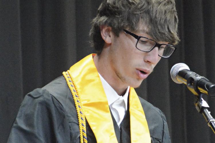 SENIOR CLASS VICE PRESIDENT Jonathon Harris bids farewell to his fellow Orrick graduates. SHAWN RONEY | Staff