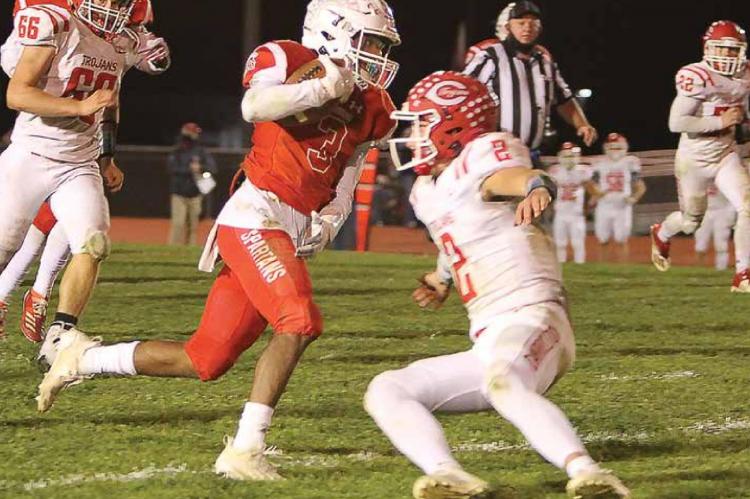 SPARTAN running back Adrian Church, a senior, rushes for a touchdown in Richmond’s 44-6 homecoming victory Oct. 2 against Carrollton. At 7 p.m. Oct. 9, the Spartans play their Senior Night game at home against the visiting Holden Eagles. J.C. VENTIMIGLIA | Staff