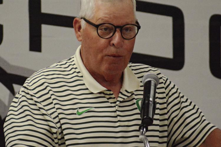 FORMER VARSITY FOOTBALL COACH Rob Bowers reflects on his 2003 team during the Richmond Spartan Athletic Hall of Fame induction ceremony. SHAWN RONEY | Staff