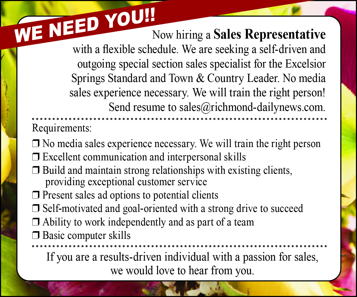 Help Wanted Sales Person