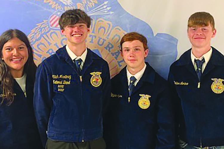 ORRICK FFA POULTRY Team members are Victoria Graves (from left), Logan Dennis, Ozzden Ayres and Dalton Lorino. The group took second place in state competition. Submitted