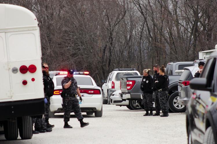 THE CORRECTIONAL EMERGENCY Response Team and Missouri State Highway Patrol search the Ray County Sheriff’s Office and Jail on March 7. SOPHIA BALES | Staff
