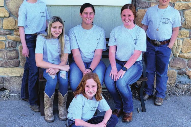 4-H HORSE competitors are, front, Ayla Lehman of Ray County; and second row, from left, are Jolynn Scott of Lafayette County, Malia Fairchild of Ray County, Abby White of Lafayette County, Alaina Lehman of Ray County and Guideo Giarratana of Clinton County.