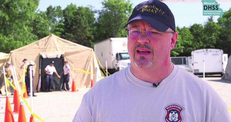 LARRY WOODS is among the Missouri Disaster Medical Assistance Team members who works during an earthquake drill on how to respond to a disaster. Now, COVID-19 has moved the team from drills to the real thing.