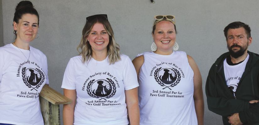 KRISTA KENNEDY (from left), Atalie Blackwell, Heather Mattox and Victor DeStefano registered gold teams for the third annual Par for Paws fundraiser held at Shirkey’s Golf Course in Richmond. SOPHIA BALES | Staff