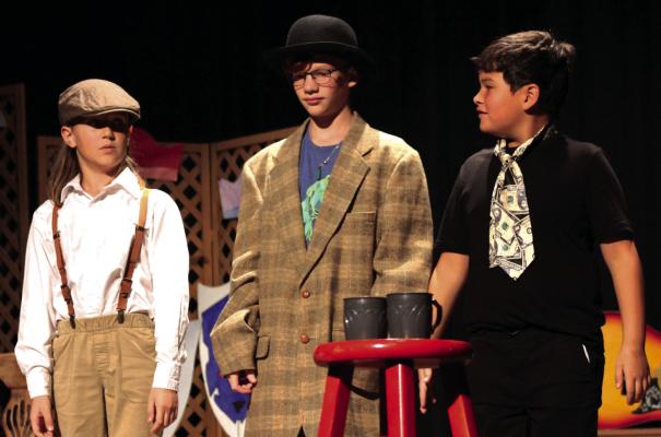 GABRIEL RODENBURG, Trent Grimpo and Maverick Pierson appear in a theater camp production of “Treasure Island, A Radio Play” by Ruth Giordano Aug. 13 at the Farris Theatre in Richmond. SOPHIA BALES | Staff