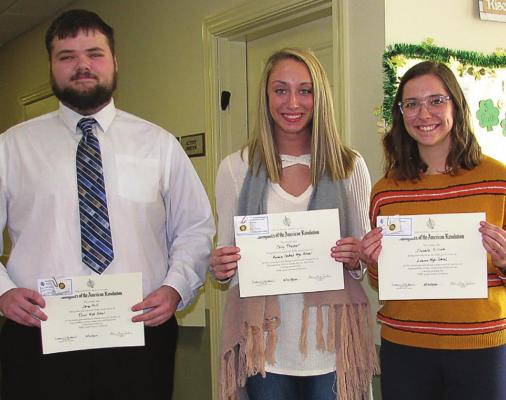 AT THE CEREMONY, from left, are Jaron Hill of Orrick, Carly Thacker of Hardin-Central and Isabelle Gilliam of Lawson.