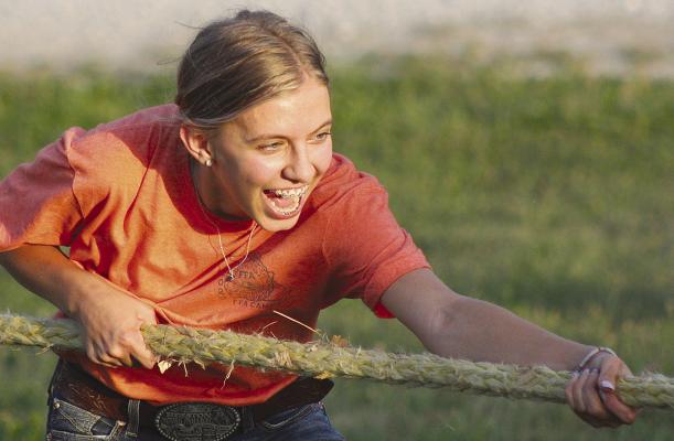 Richmond incoming sophomore Emerson Rennison pulls for tug-o-war after the competition. SOPHIA BALES | Staff