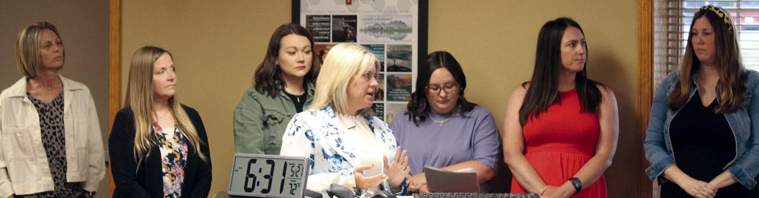 DEAR ELEMENTARY PRINCIPAL Dr. Marlaine Boyd (center) and BAT Team members explain the way trauma-informed practices, emotional regulation tools and student support systems are being incorporated throughout the school. MIRANDA JAMISON | Staff