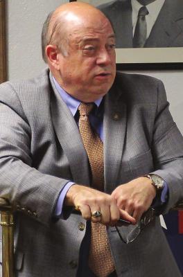 CIRCUIT JUDGE Kevin Walden talks about electronic monitoring costs with the Ray County Commission. J.C. VENTIMIGLIA | Staff
