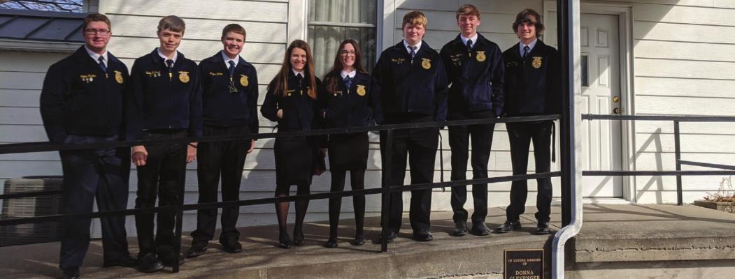 EIGHT RICHMOND FFA members participate in worship and fellowship at Old New Garden Primitive Baptist Church to kick off National FFA Week. The attendees are: Colton Curtis, Kody Caldwell, Kayne Weber, Jodi Robinson, Lily McIntosh, Corbin Calvert, Thomas Steffens and Dylan Powell.