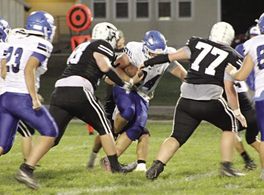 THE AGGIES, shown facing Southwest of Livingston County/Hale/Tina-Avalon Sept. 29 at Hardin-Central, are prepping to take on another punishing runner this week: Orrick senior Jaxon Miller. SOPHIA BALES | Staff