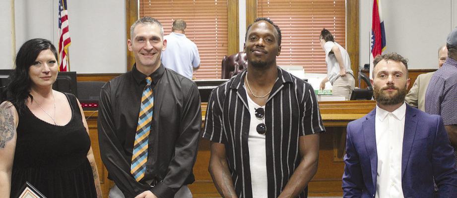 ASHLEY ROTH, LANDON DICKEY, D’Andre Williams and Randy Estenbaun complete the Ray County Drug Court program. SHARON DONAT | Staff