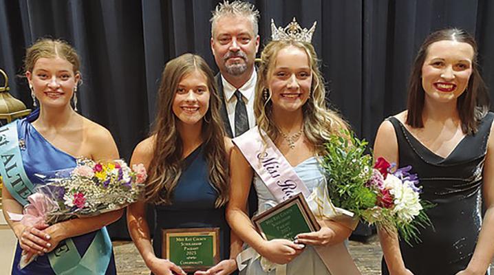 MISS RAY COUNTY contestants celebrate their achievements. Isabelle Dooley (from left) was named first alternate and awarded a $1,000 scholarship and Grace Bozarth earned Miss Congeniality and a $700 scholarship. Pageant winner Ava Briegel also received the People’s Choice title and a $3,000 scholarship, while Alaina Quick was awarded a $700 scholarship. Submitted