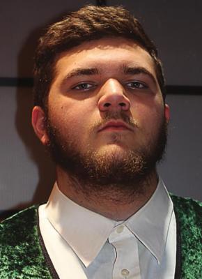 DUKE ORSINO, played by sophomore Tobias Stoner, 16, strikes a regal pose. In the play, he says, “If music be the food of love, play on.”