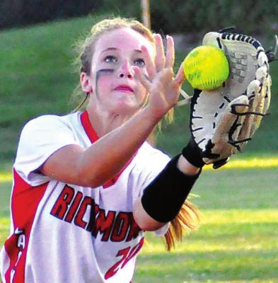 FRESHMAN KYNLEE LOPEZ makes a catch in right field to help the Spartans win their fifth-place game against Lawson in the Cameron Softball Tournament on Aug. 28 at the Park Valley Baseball/Softball Complex. SHAWN RONEY | Staff