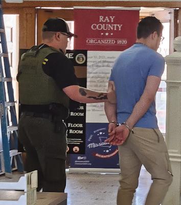 JUAN-DAVID GUTIERREZ was met by Ray County deputies as he walked into the courthouse. He was arrested upon arrival due to a warrant issued after he was released from jail on the wrong bond amount. MIRANDA JAMISON | Staff