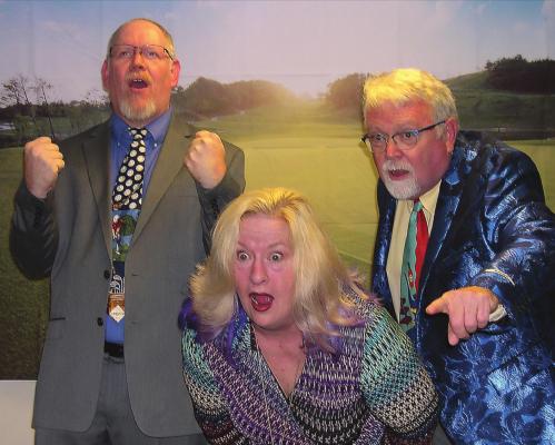 AMONG THE CAST MEMBERS still waiting to perform in “The Odd Couple,” from left, are Misti McKenzie, Rex Simmons and Ron Ruisinger Jr.