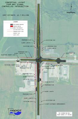 MoDOT’S CONCEPTUAL layout drawn with the intersection having four-way traffic signals.
