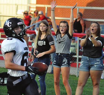 HEATH FERGUSON draws cheers while scoring a touchdown during Norborne Hardin-Central’s preseason jamboree with three other 8-man football programs Aug. 20 at Braymer. SHAWN RONEY | Staff