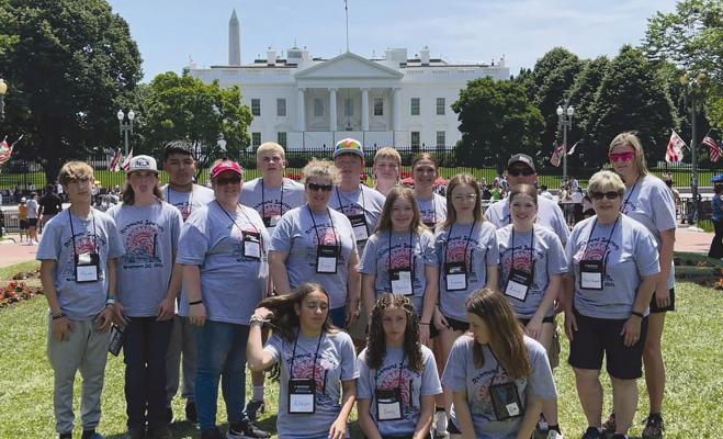 CHAPERONES AND STUDENTS are in front of the White House in Washington, D.C. BRENDA HAMM | Submitted