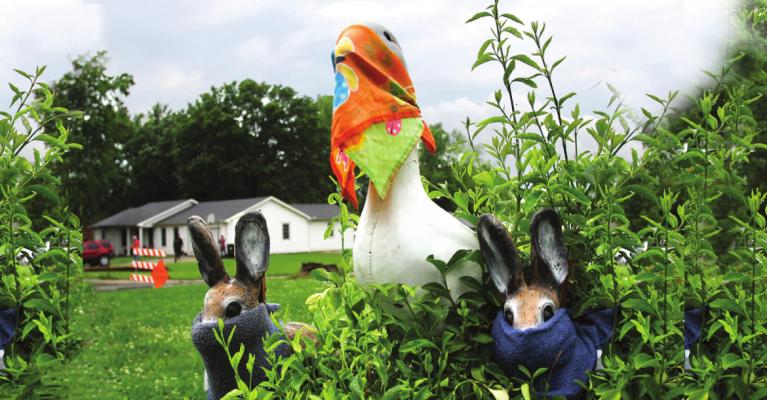 THE CORONAVIRUS continues to be a source of health, economic and social pain for many people. In a sign of the times, and in the spirit of “laughter is the best medicine,” the yard ornaments at 102 Ridgeway in north Richmond are not social distancing, but are wearing masks.