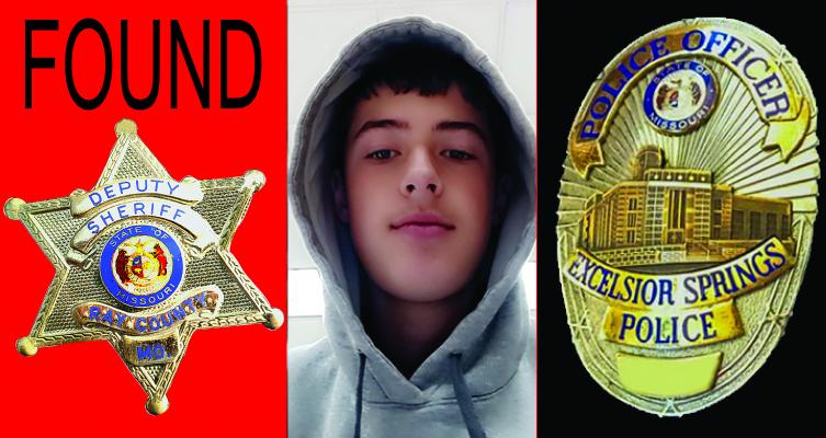 Aiden D. Goss, 14, Excelsior Springs, has been found and returned home.