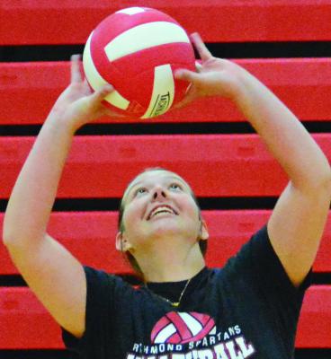 AVORY OLIPHANT, practices her setting. She is among a corps of seniors and returning starters for Richmond in varsity volleyball. SHAWN RONEY | Staff