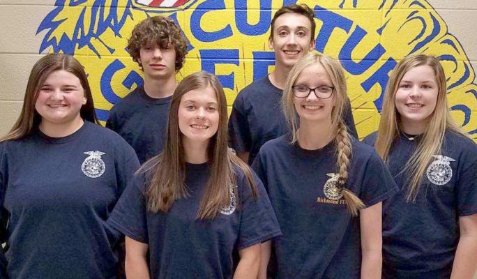 RICHMOND FFA officers for 2022-23 are, from left, staggered between front and back, Josie Scott, Will Robinson, Grace Bozarth, Noah Nichols, Alli Powell and Allison Coats. SUBMITTED
