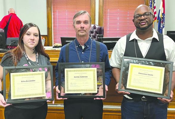 ERICA BROOKSHIER, Jeremy Anderson and Emmanuel Smith are three of the four graduates of Ray County’s 30th drug court graduation ceremony, held Sept. 2 at the Ray County Courthouse. SOPHIA BALES | Staff