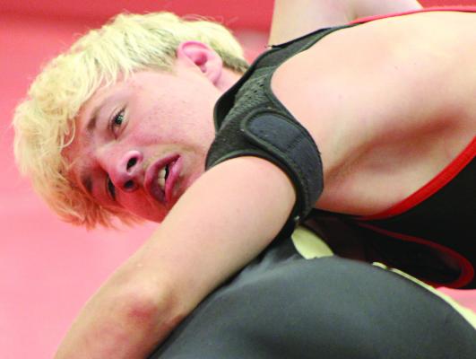 RAIDEN SULLIVAN of Richmond has the upper hand in scramble tournament competition. The recent home event completed the summer team activities for Richmond High School’s boys and girls wrestling programs, and drew roughly 130 grapplers and 24 teams overall, according to Richmond varsity coach Cody Hogan. “The kids got needed mat time, they were able to work on new moves and try them out in matches,” Hogan stated.