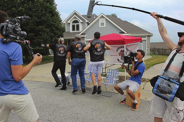IN THIS SCENE from the coming comedy TV series “Daddy’s Divas,” the Flying Bandits actually appear to fly for a moment. The group hops in unison to show its motorcycle gang’s colors. The trio is played by Larry Parrish, Rodney Phillips and Trevor Martin. J.C. VENTIMIGLIA | The Standard