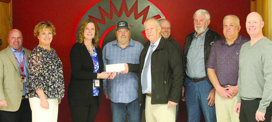 RICHMOND SCHOOL DISTRICT Assistant Superintendent Dr. Trey Cavanah (from left), Administrative Assistant Shannan Maxwell and Sunrise Elementary Principal Sara Terril, along with Mason members Tom Doss, Bill French, Keith Proffitt, Mac Proffitt, Steve Minnick and Richmond School District Superintendent Dr. Bryan Copple express their enthusiasm as the Masonic Lodge donates $1,500 for student meal balances at Sunrise Elementary. SHARON DONAT | Staff