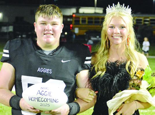 THE 2025 HARDIN-CENTRAL homecoming king and queen –– Jace McNelly (left) and Kelsey Nolker –– were crowned after Norborne Hardin-Central’s 61-30 win over Slater/Malta Bend in varsity football. Game coverage continues on page 11. SHAWN RONEY | Staff