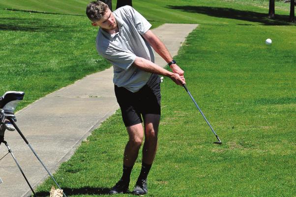 DYLAN COMSTOCK of Orrick, seen here competing in an April tournament at Shirkey Golf Course in Richmond, can add Class 1 state boys champion to his list of athletic accomplishments. SHAWN RONEY | Staff