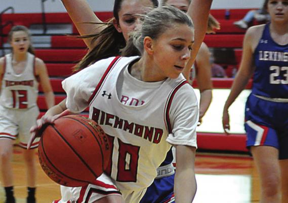 FRESHMAN KAYLEE PUGH drives through Lexington’s defense and helps Richmond defeat the Minutewomen for the second time this season. SHAWN RONEY | Staff