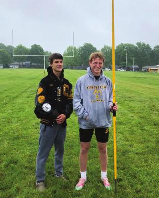 ZANDER STEVINSON, left, and Blake Buchanan will represent Orrick Saturday at Class 1 state track and field competition in Jefferson City. ORRICK SCHOOL DISTRICT