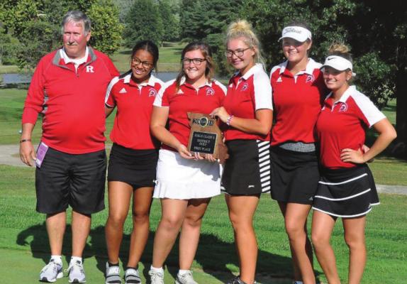 SHAWN RONEY | Richmond News TAYA WEBER, pictured second from right as part of Richmond’s 2018 district championship girls golf team, has signed to play women’s golf at Fort Scott (Kansas) Community College.