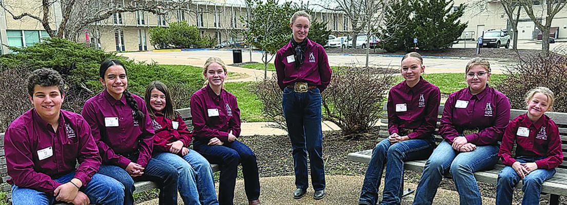 THE HIPPOLOGY TEAM takes a break to enjoy the weather during the competition. Pictured above are Guido Giarratana (from left), Zoraya Martin, Mia Richwa, Savanna Dixon, JoLynn Scott, Cheyanne Skaggs, Addie Bilbrey and Darcy Bilbrey. Submitted