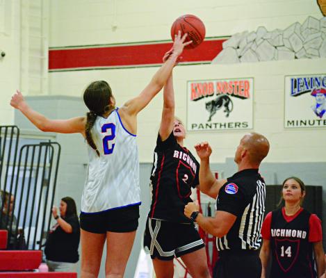SYDNEY APPLEBERRY, shown here jumping for Richmond in a June summer girls basketball shootout game in Carrollton, is an inspirational figure because of her resolve to stay engaged with sports, despite a recent injury, and to heal so she can return to playing sports. Ditto Genevieve Didier, Appleberry’s basketball and track teammate; and Kansas City Chiefs quarterback Patrick Mahomes II, who appears to have healed nicely from a recent ankle injury. SHAWN RONEY | Staff